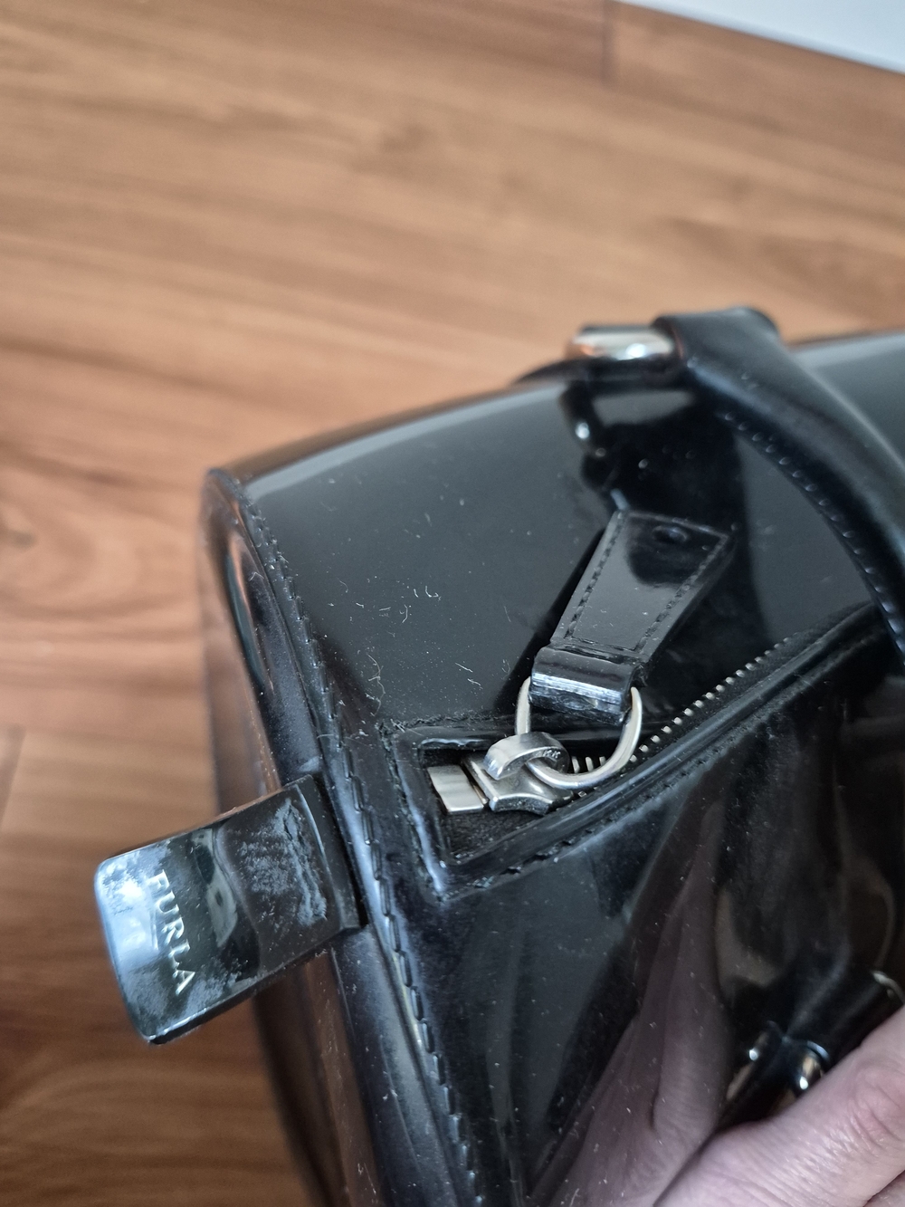 Furla Candy Glossy Black Handbag with Top Handles - Picture 11 of 12